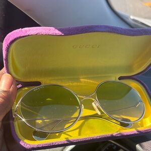 Gucci Silver Frame Sunglasses with Yellow Tint